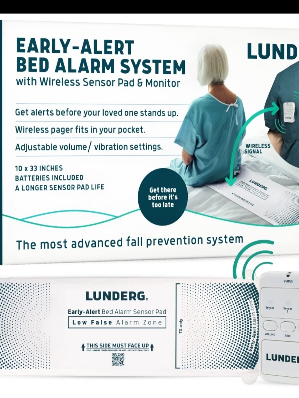 LUNDERG Early-Alert Bed Alarm System - White and Teal
